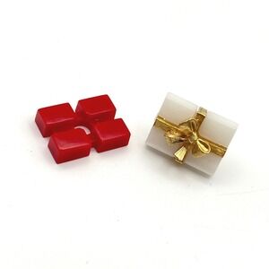 Avon Vintage Interchangeable Christmas‎ Gift Box Pin Red White Gold Tone Bow